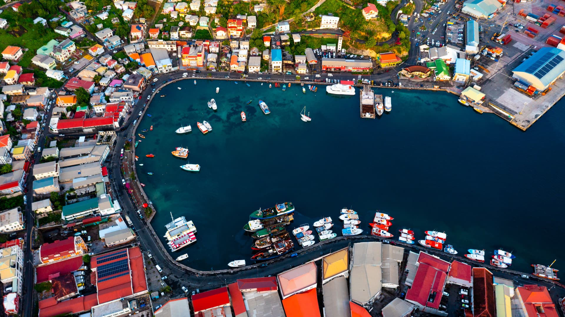 Aerial view of the Carenage harbour, St. George's, Grenada